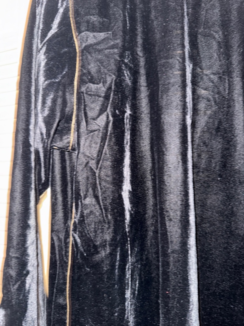 Black Velvet Long Coat with Ornate Gold-Tone Trim - Picture 14 of 16